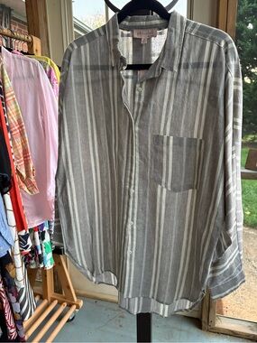 Philosophy Republic Clothing Striped Linen Blend Button Down Shirt M NWT